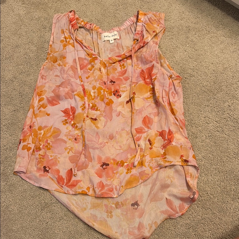 Bella Dahl Orange Sleeveless Blouse with Ruffled Tie Front (Never worn)